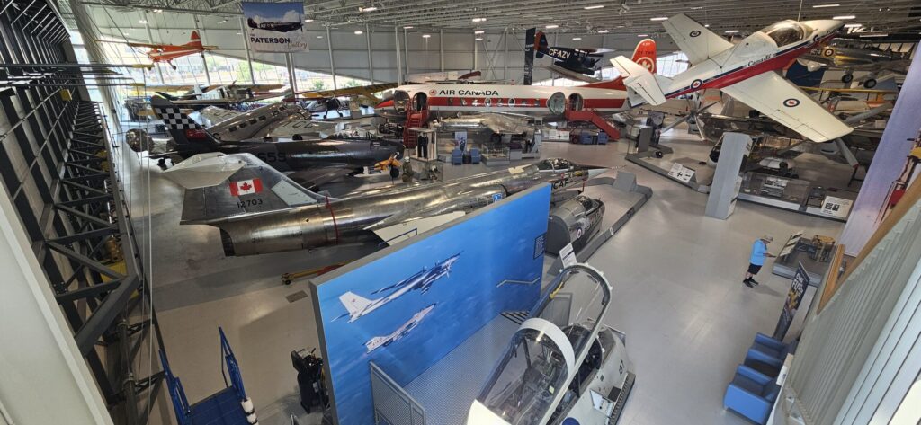 A picture overlooking the floor of the Royal Aviation Museum of Western Canada