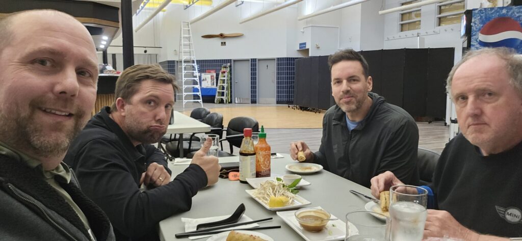 Four guys eating pho in the Canadian Legion in Lloydminster, Saskatchewn